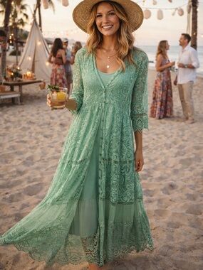 Reba Mint Green Lace Midi Dress